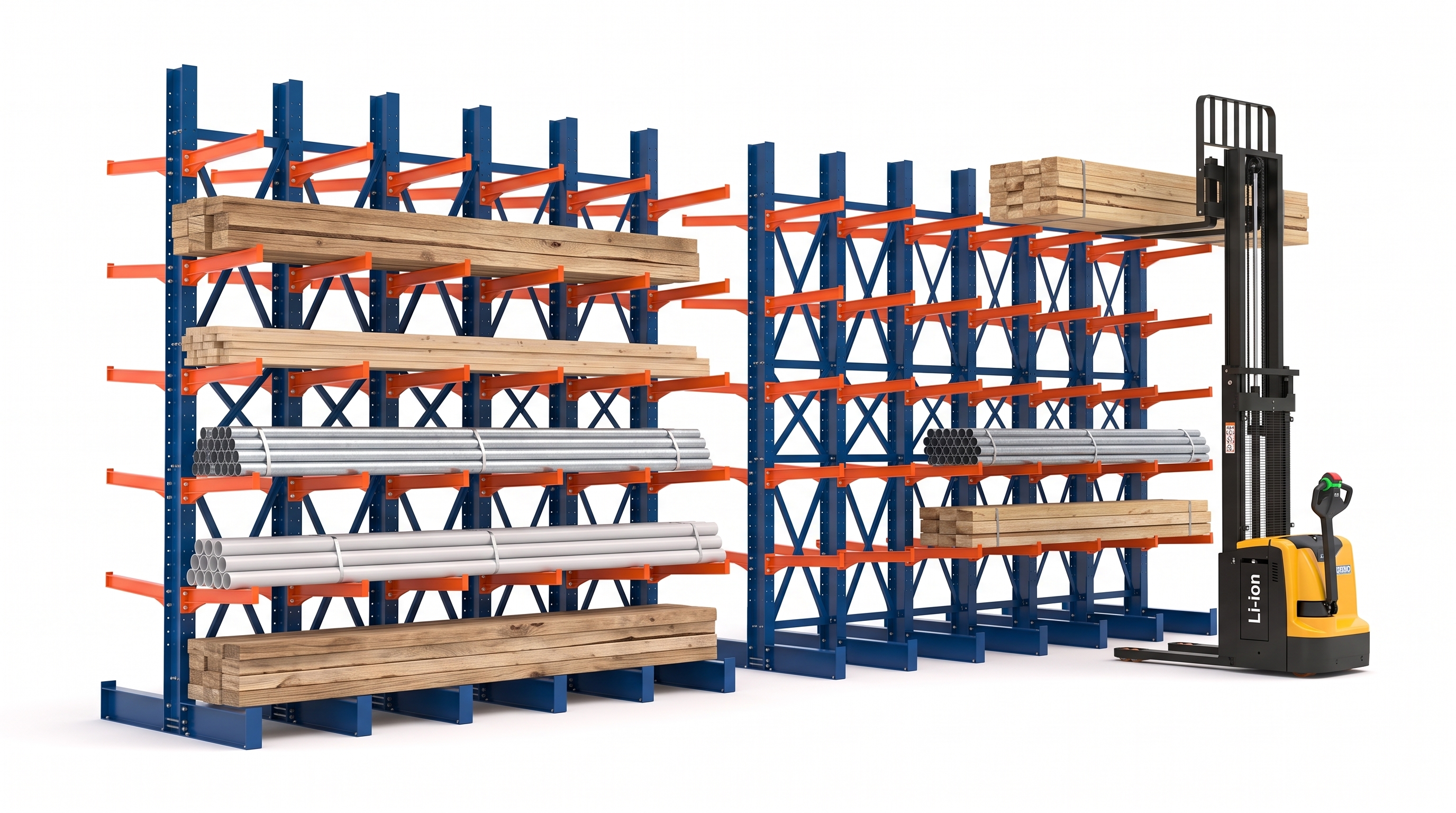 Rack Cantilever Racks del Pacífico - sistema completo con carga de tubos y perfiles