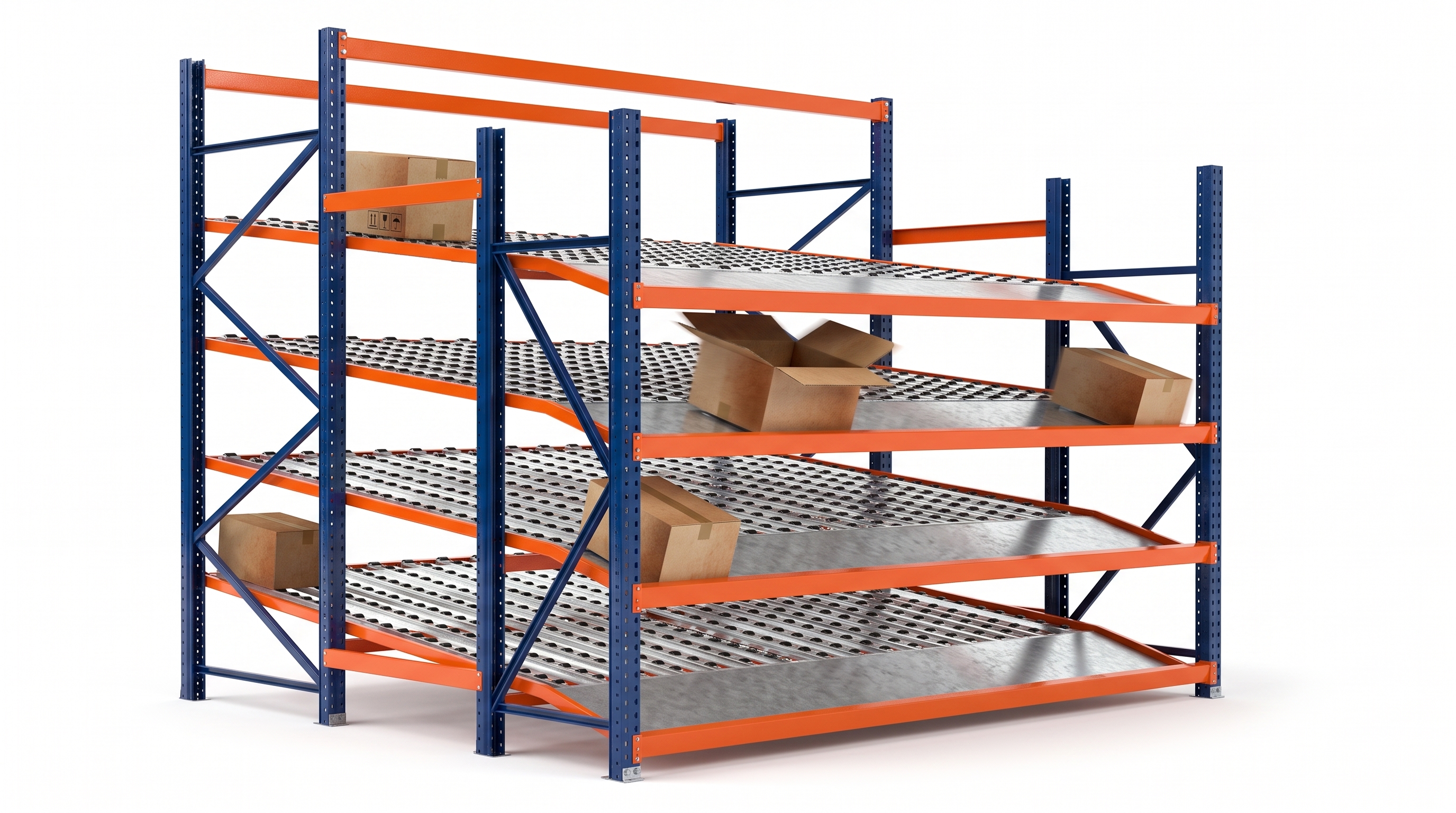 Rack Carton Flow Racks del Pacífico - sistema completo con carriles de rodillos