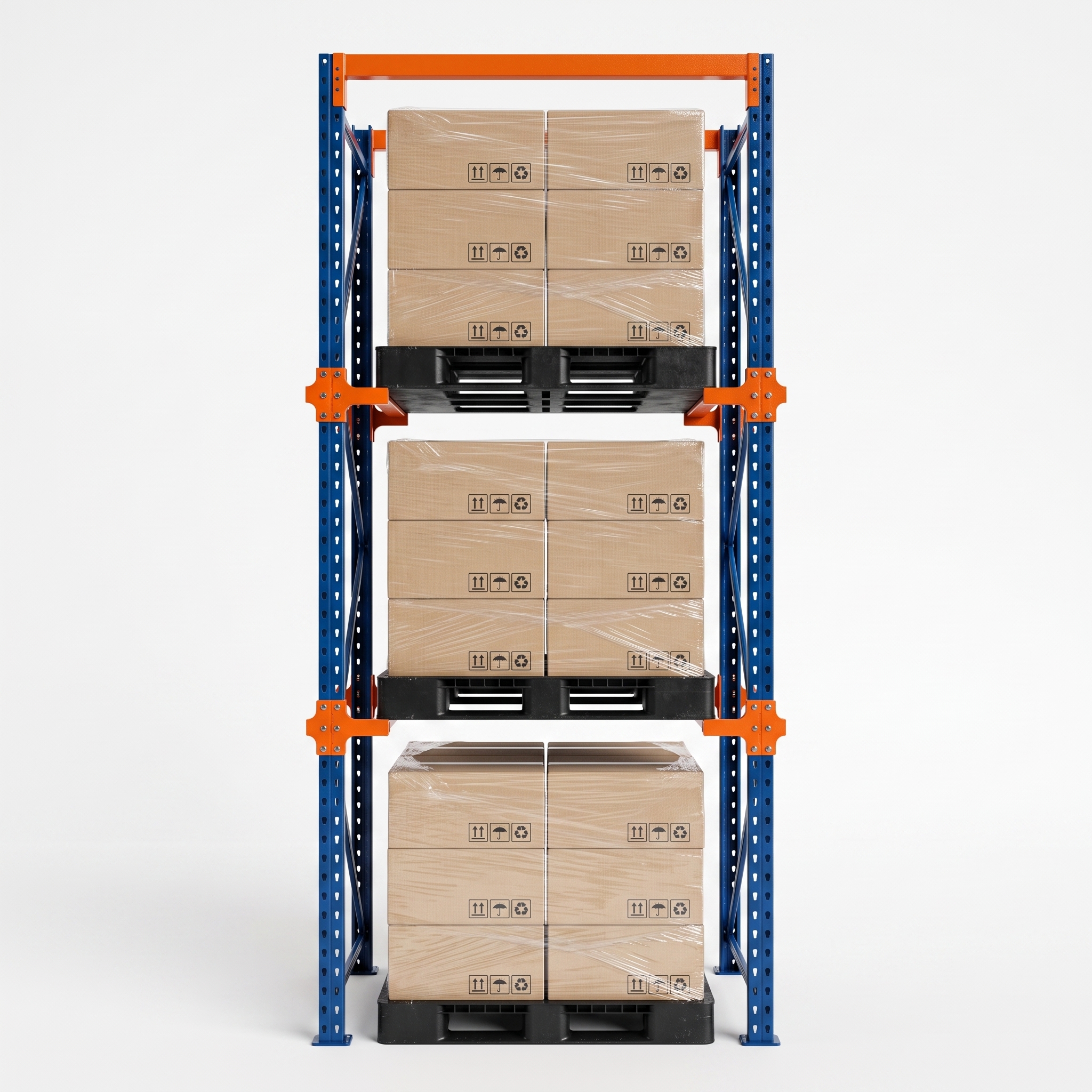 Rack Drive-In cargado con pallets - Niveles de carga con pallets almacenados, sistema drive-in en operación.