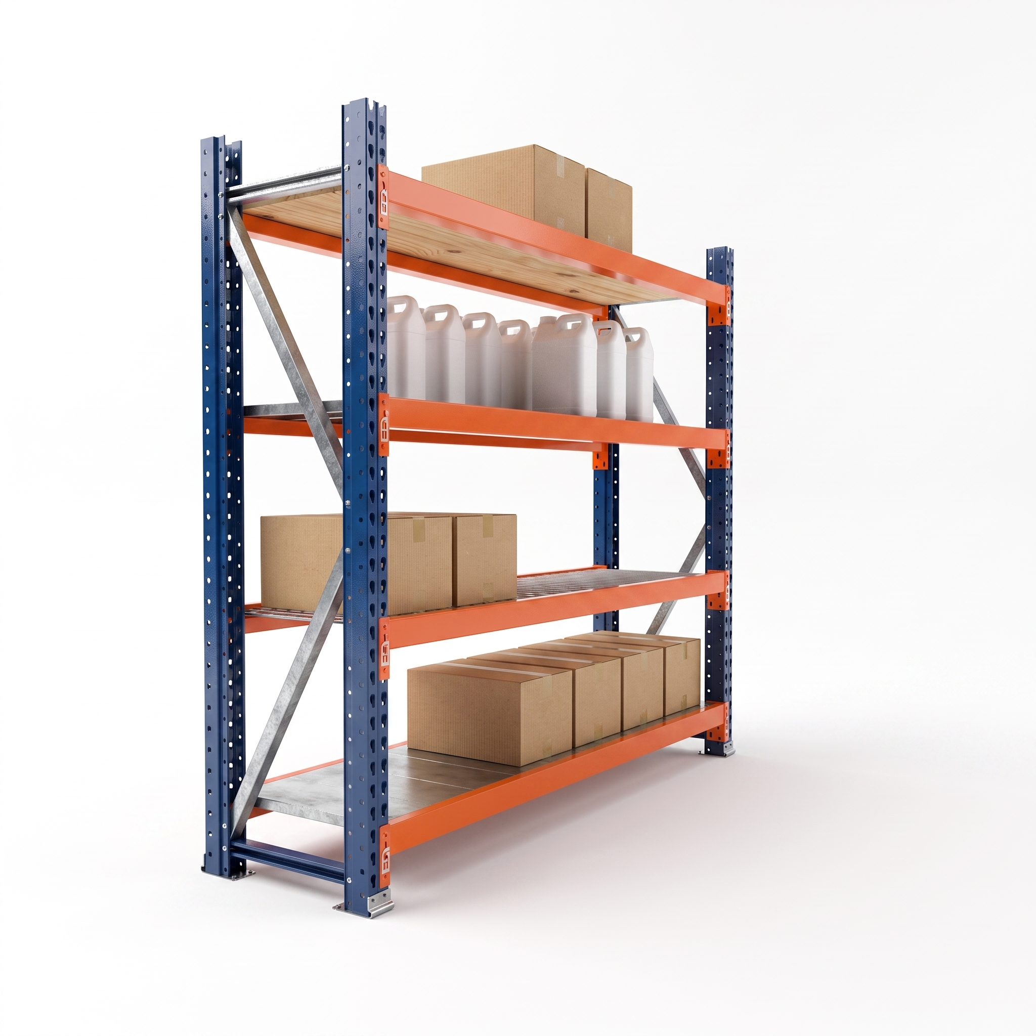 Rack Picking — estructura completa - Vista frontal del sistema con niveles regulables, listo para operación manual.