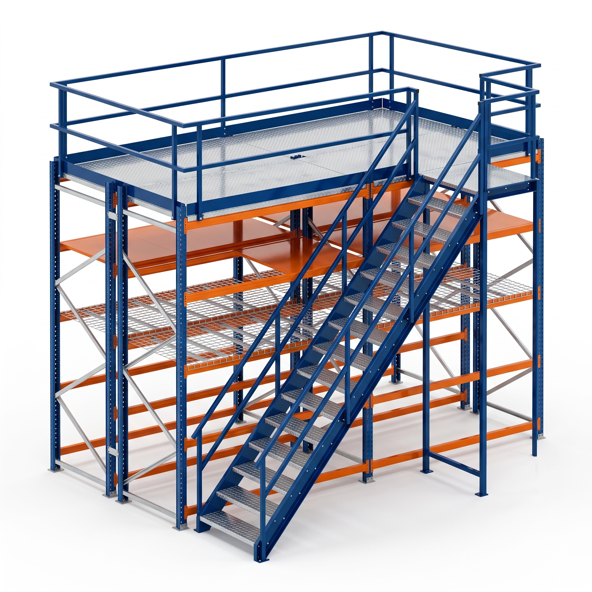 Rack Picking con mezzanine - Piso de mezzanine que suma un nivel caminable adicional, ganando altura sin depender de escaleras.